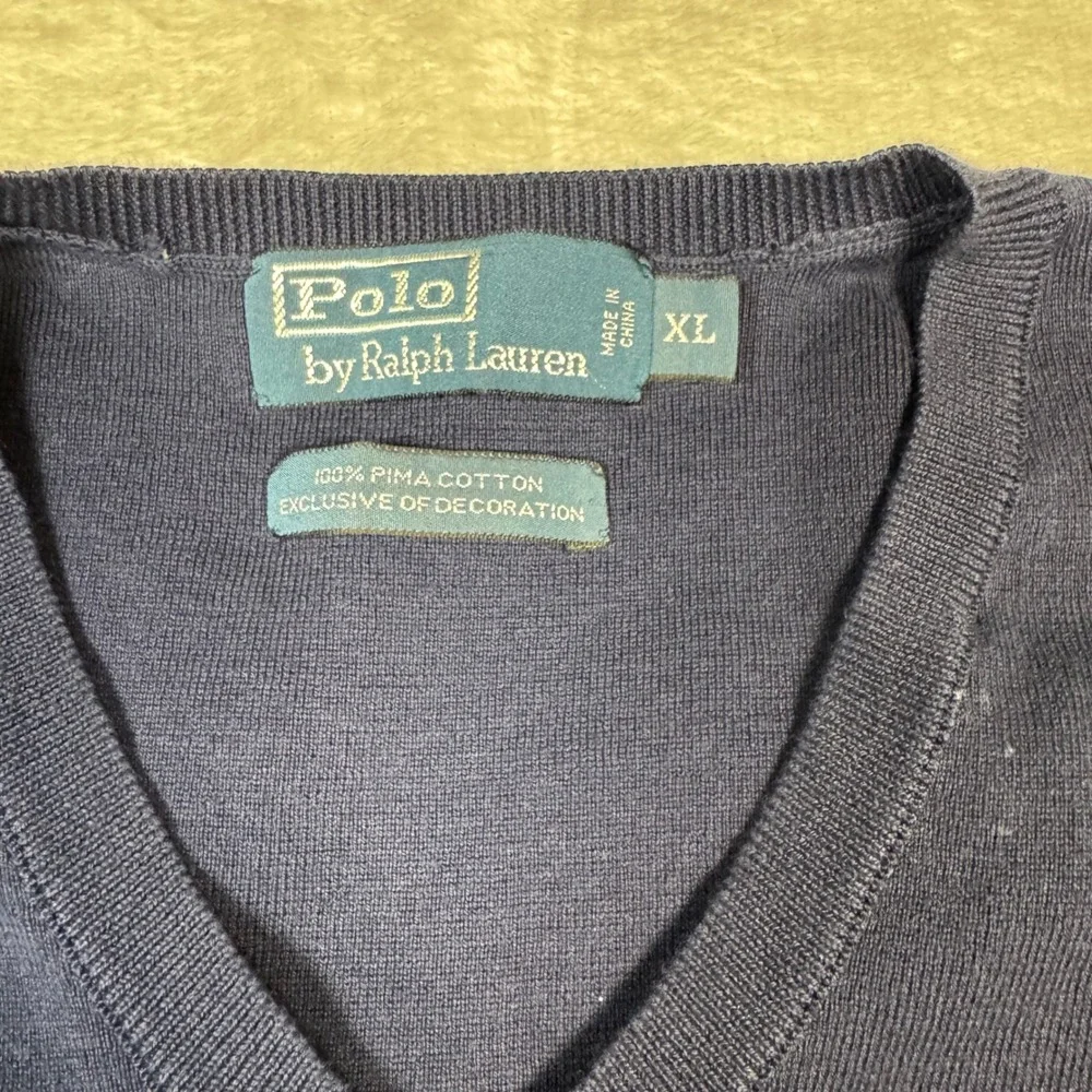 Polo Ralph Lauren Mens‎ Navy V Neck Pima Cotton Sweater Vest XL Preppy